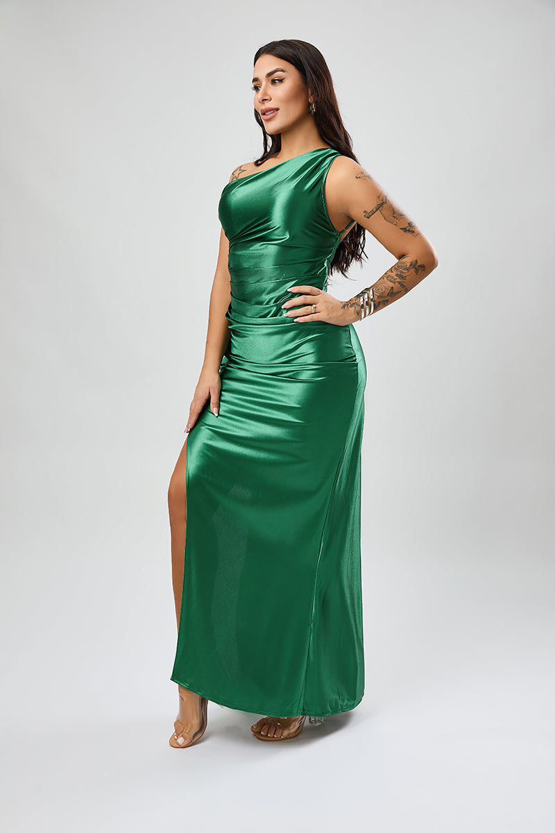 Satin Siren One-Shoulder Maxi Dress