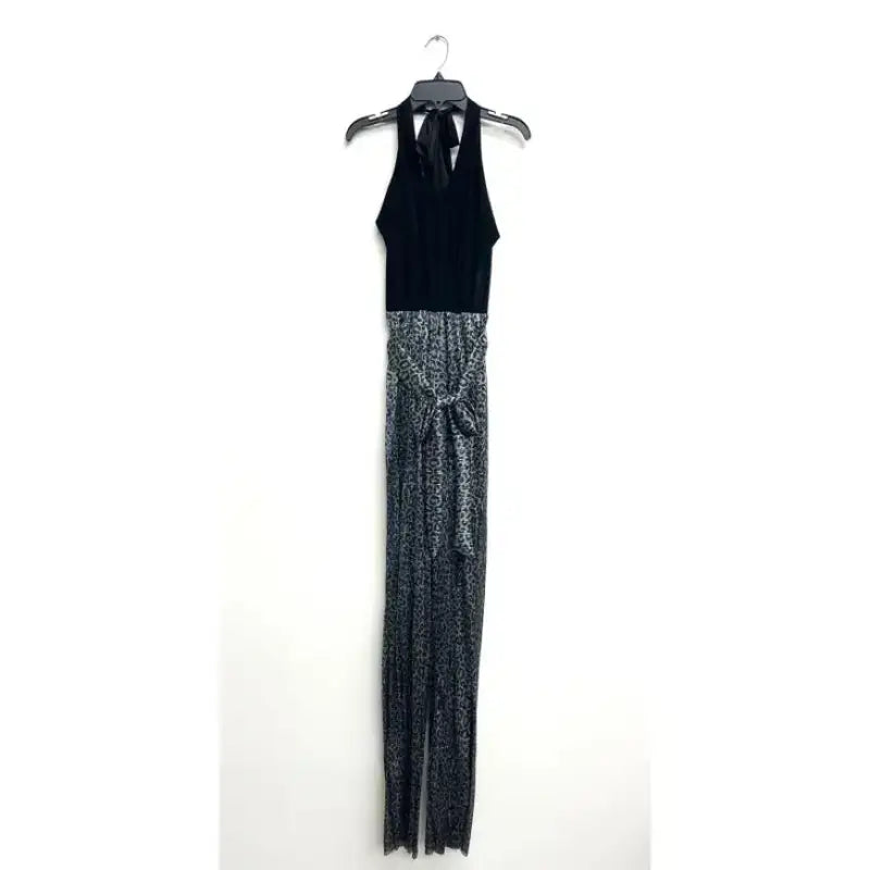 Halter Neck Silver Metallic Cheetah Print Leg Jumpsuit.