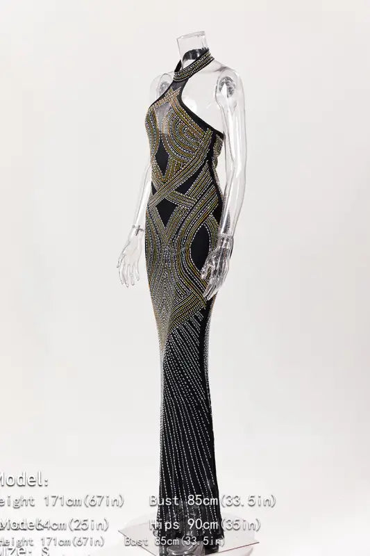 Hollywood Rhinestone Beaded Floor Length Dress (S-2XL)