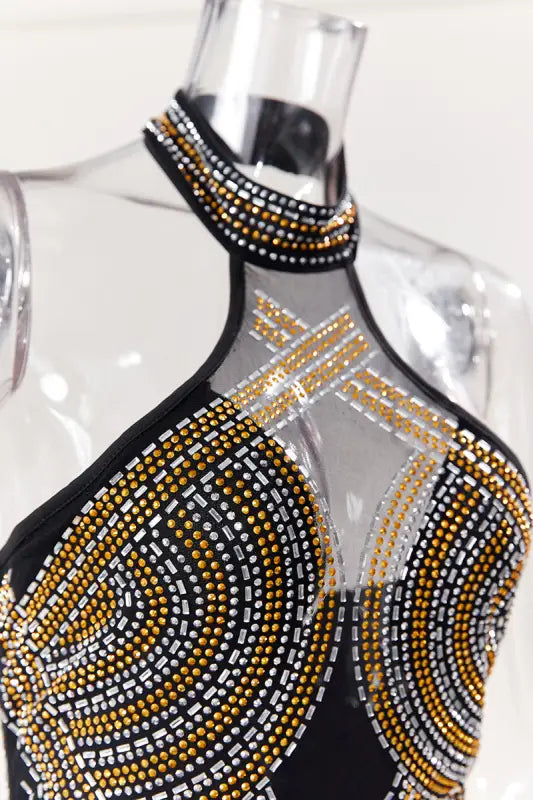 Hollywood Rhinestone Beaded Floor Length Dress (S-2XL)