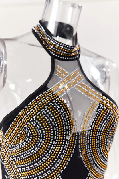 Hollywood Rhinestone Beaded Floor Length Dress (S-2XL)