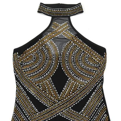 Hollywood Rhinestone Beaded Floor Length Dress (S-2XL)