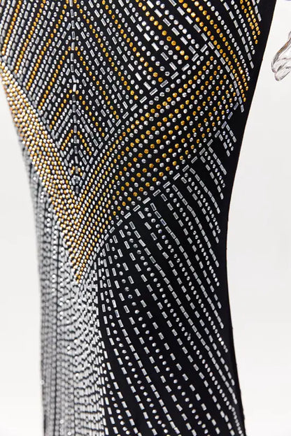 Hollywood Rhinestone Beaded Floor Length Dress (S-2XL)