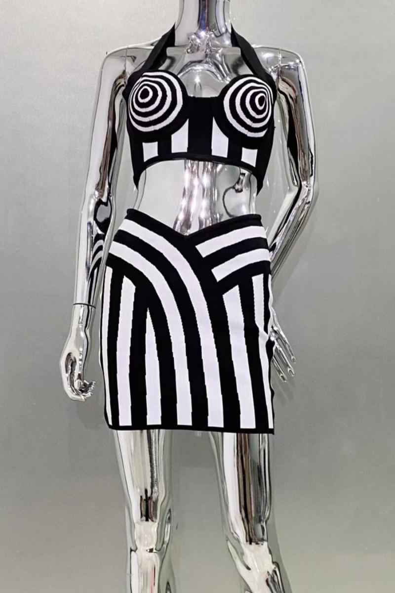 Optical Illusion Two-Piece Mini Skirt Set