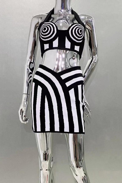 Optical Illusion Two-Piece Mini Skirt Set