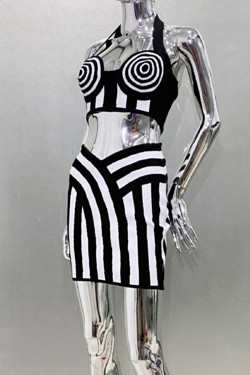 Optical Illusion Two-Piece Mini Skirt Set