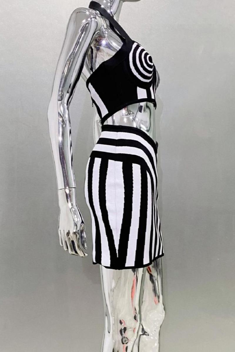 Optical Illusion Two-Piece Mini Skirt Set