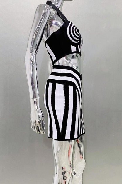 Optical Illusion Two-Piece Mini Skirt Set