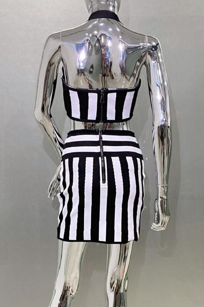 Optical Illusion Two-Piece Mini Skirt Set