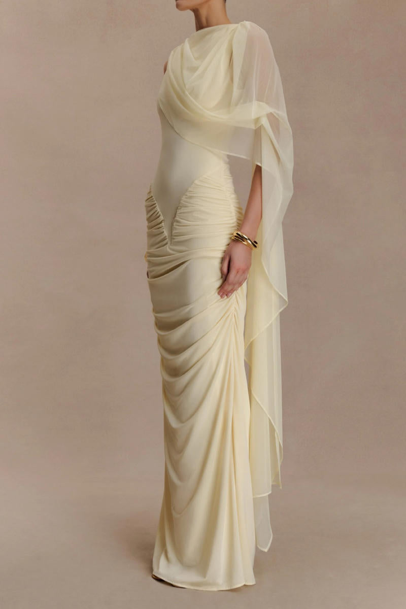 Top Tier Draped Mesh Maxi Dress