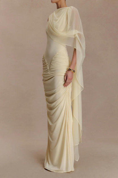 Top Tier Draped Mesh Maxi Dress