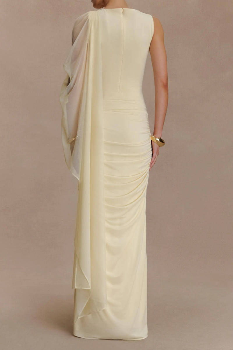 Top Tier Draped Mesh Maxi Dress