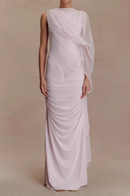 Top Tier Draped Mesh Maxi Dress