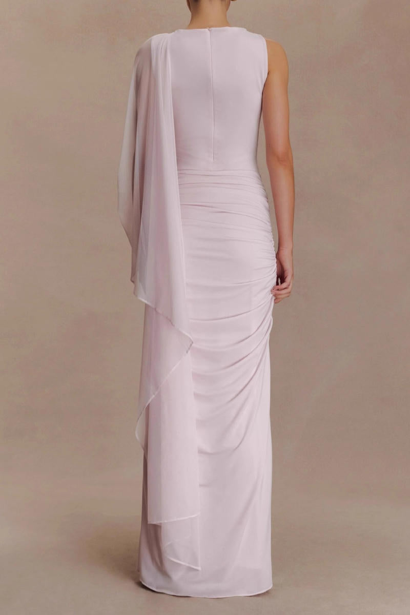 Top Tier Draped Mesh Maxi Dress