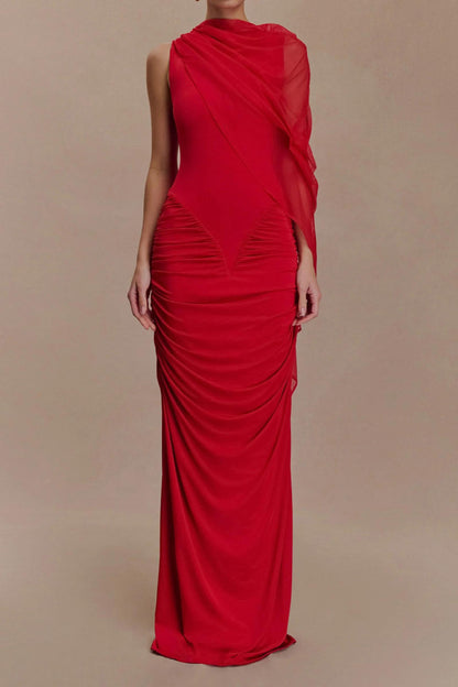 Top Tier Draped Mesh Maxi Dress