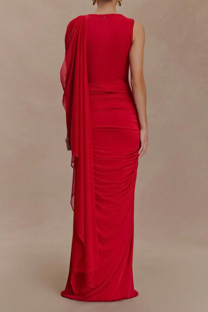 Top Tier Draped Mesh Maxi Dress