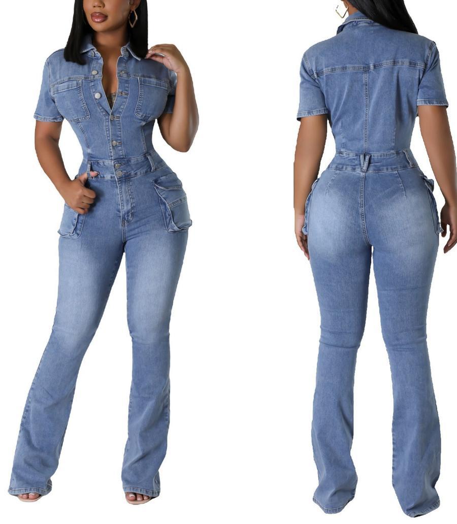 On A Mission Short Sleeve Cargo Denim Jumpsuit