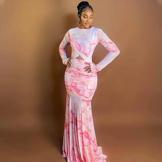 Vibrant Tie-Dye Shirring Floor Length Dress image 3