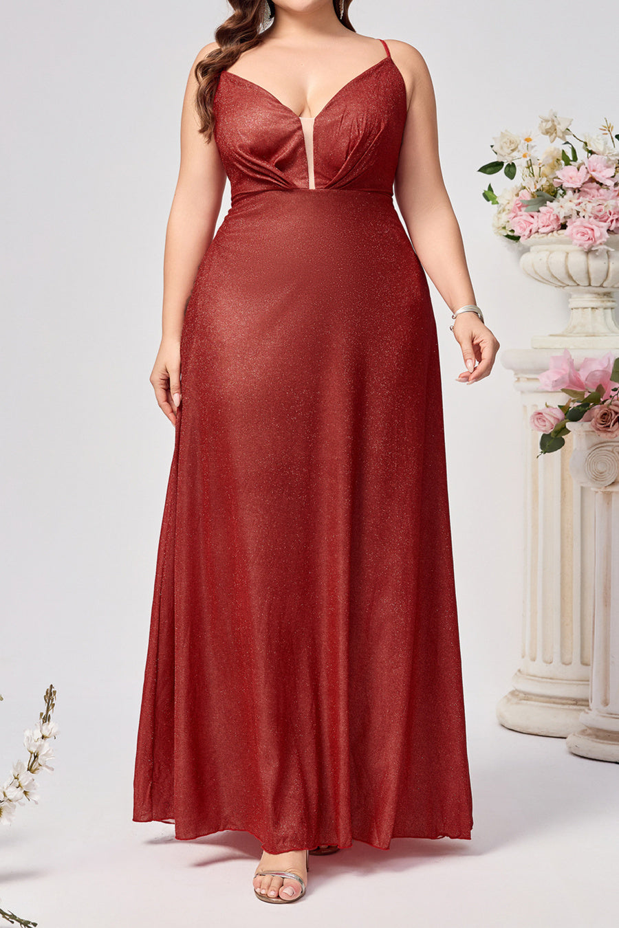 Plus Size Sheer Temptation Mesh Detail Maxi Dress