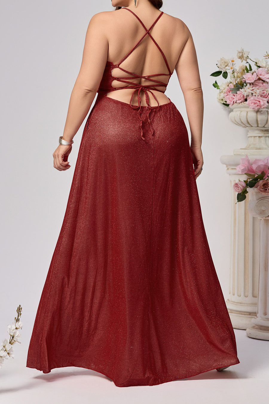 Plus Size Sheer Temptation Mesh Detail Maxi Dress