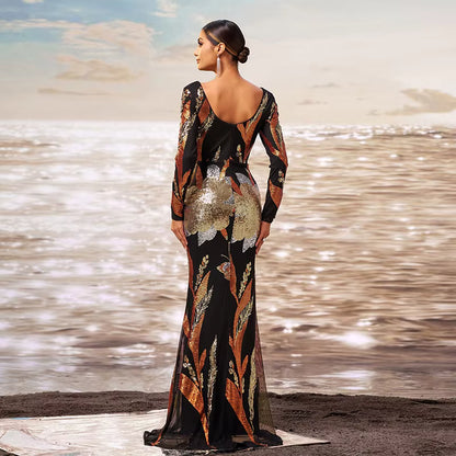 Sequin Flower Bomb Mermaid Maxi Dress