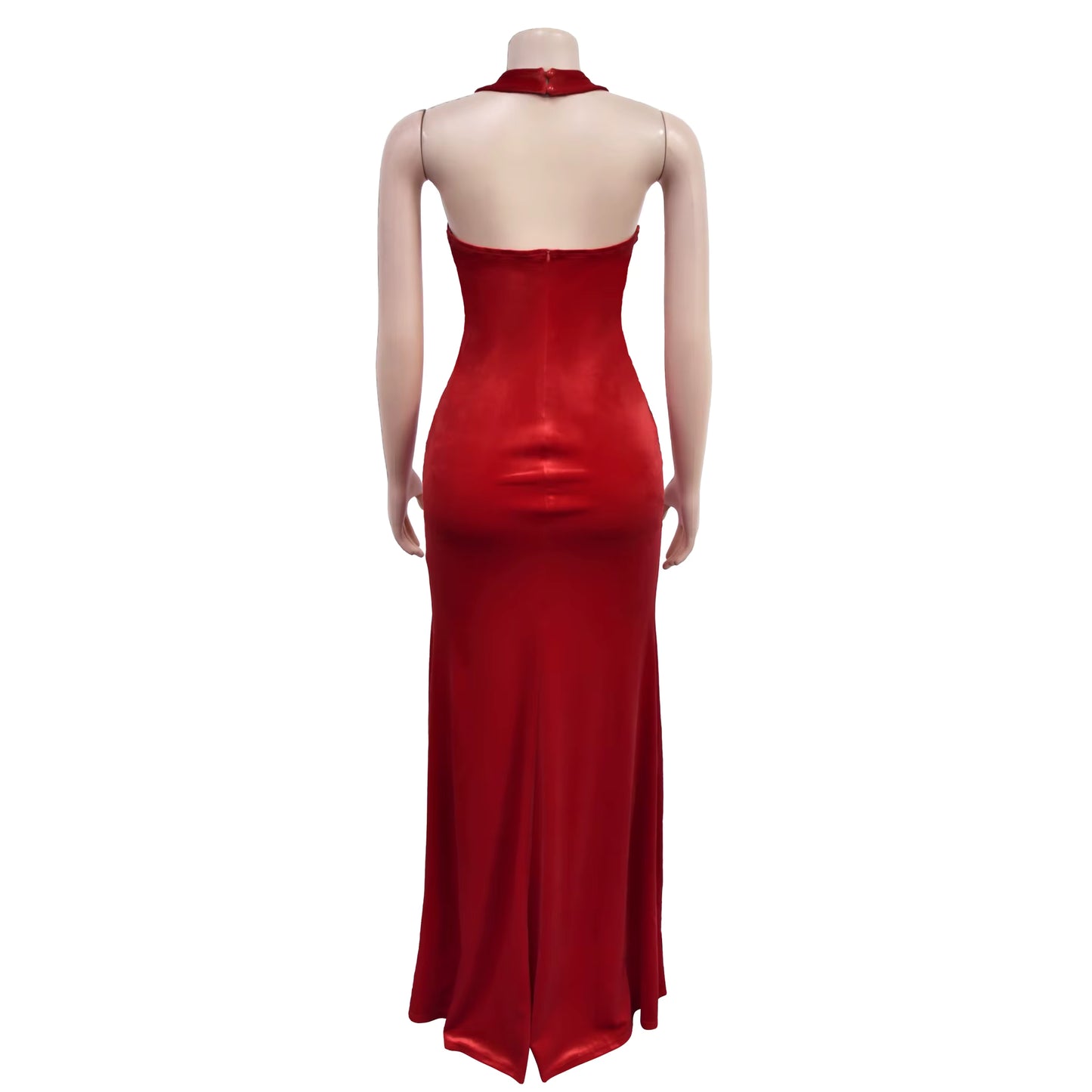 Velvet Halter Neck Double Split Maxi Dress