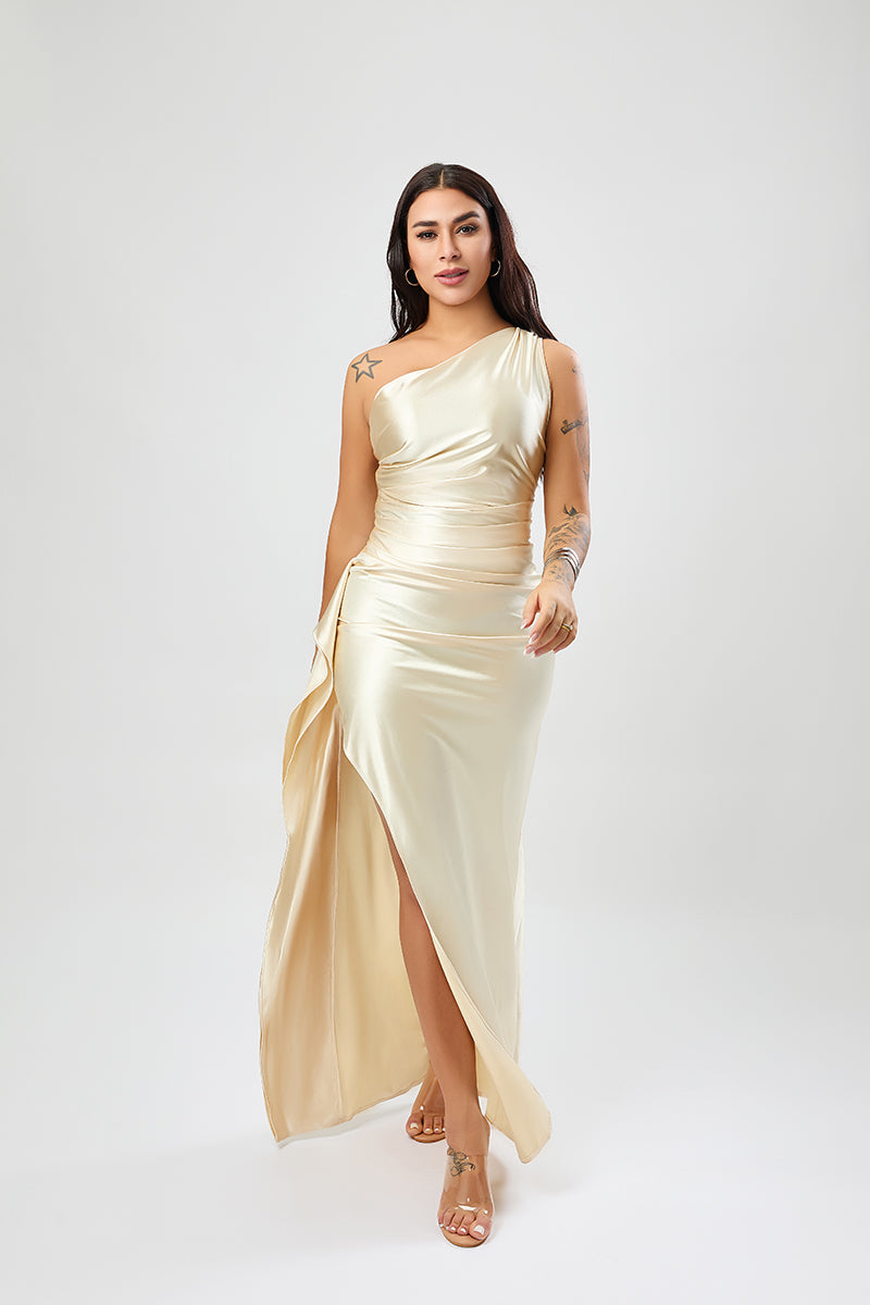 Satin Siren One-Shoulder Maxi Dress
