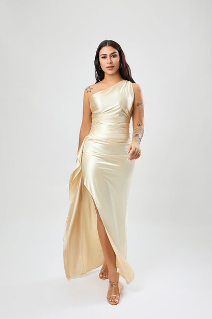 Satin Siren One-Shoulder Maxi Dress