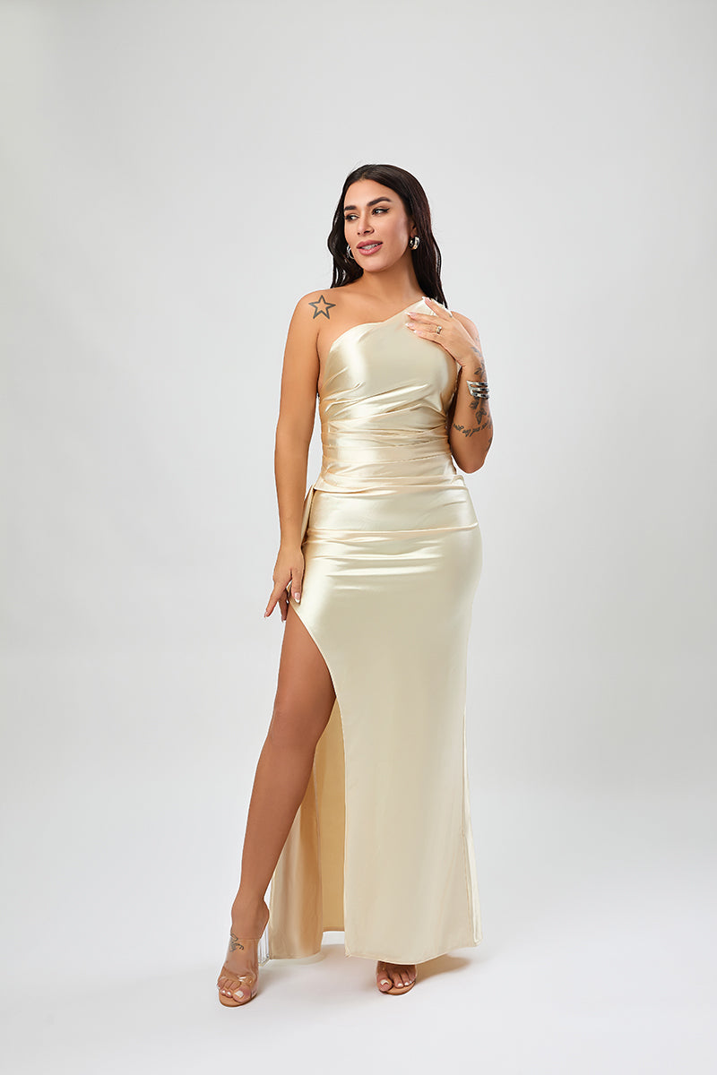 Satin Siren One-Shoulder Maxi Dress