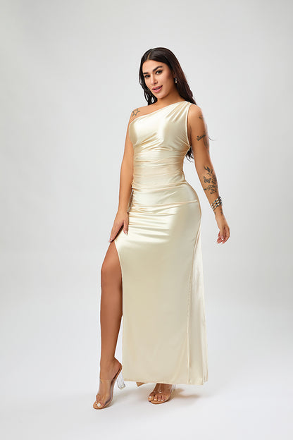 Satin Siren One-Shoulder Maxi Dress