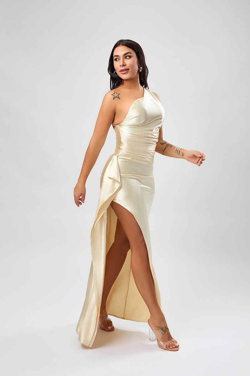 Satin Siren One-Shoulder Maxi Dress