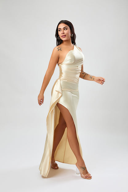 Satin Siren One-Shoulder Maxi Dress